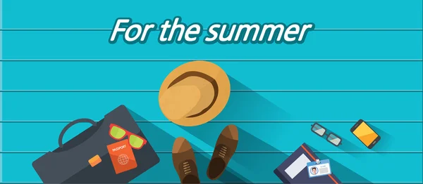 Summer holidays vector illustration,flat design beach and family business man concept — Stock vektor