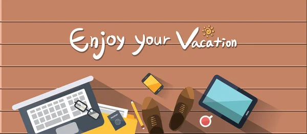 Vacaciones de verano vector ilustración, diseño plano playa y familia sandalias concepto — Vector de stock