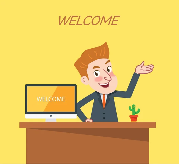 Drawing flat character design welcome concept — Stock vektor