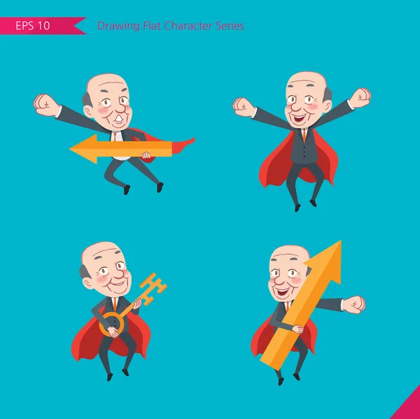 Set of drawing flat character style, business concept ceo activities - rising, hero, solve problem, master key — Stockvector