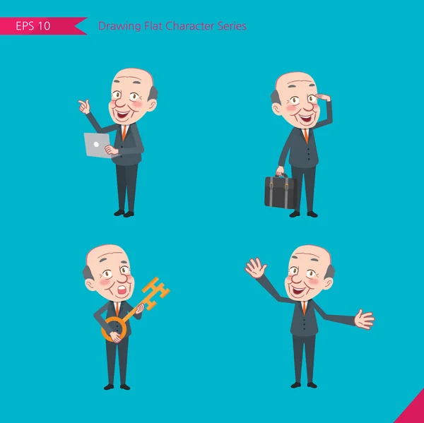 Set of drawing flat character style, business concept ceo activities - introducing, greeting, masterkey, global business — Stockový vektor