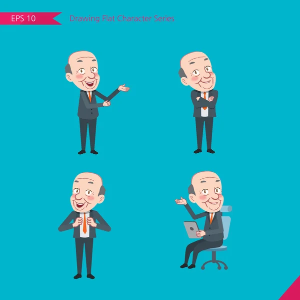 Set of drawing flat character style, business concept ceo activities - introducing, confidence, office worker, communications — ストックベクタ