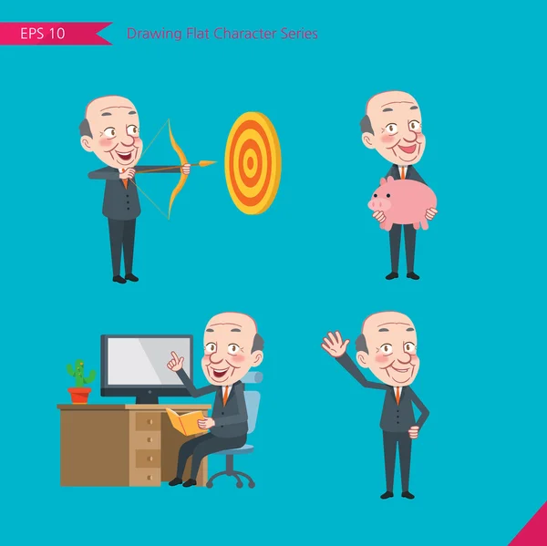 Set of drawing flat character style, business concep ceo activities - hit, piggy bank, Consulting, farewell — Stok Vektör