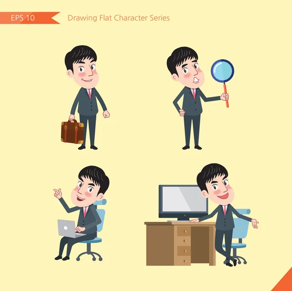 Set of drawing flat character style, business concept young office worker activities - businessman, research, office worker, counselling — Stock Vector