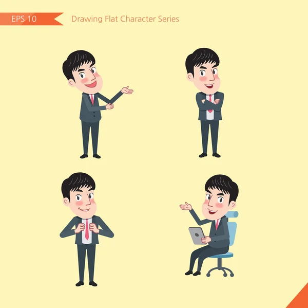 Set of drawing flat character style, business concept young office worker activities - introducing, confidence, office worker, communications — Stockový vektor