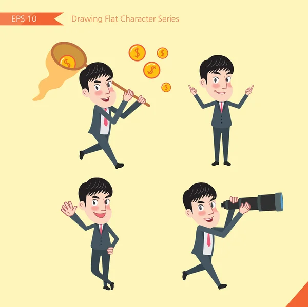 Set of drawing flat character style, business concept young office worker activities - funding, ability, counsel, finding — 스톡 벡터