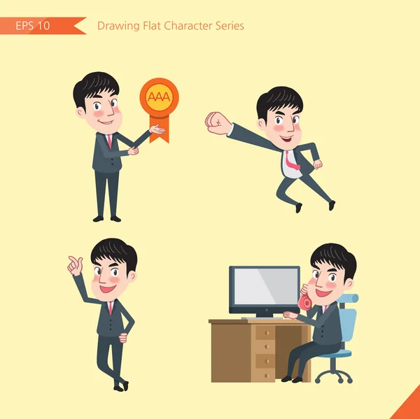 Set of drawing flat character style, business concept young office worker activities - victory award, flying, good, calling — Stockový vektor