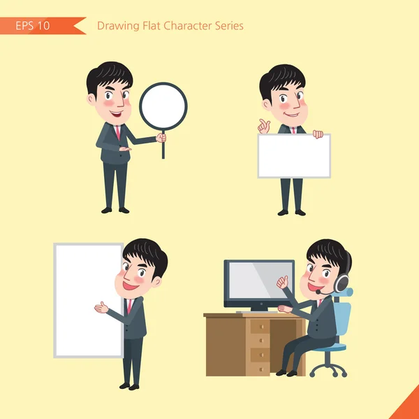 Set of drawing flat character style, business concept young office worker activities - banner, whiteboard, computing, telemarketing, introduction — Διανυσματικό Αρχείο