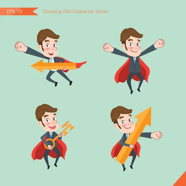 Set of drawing flat character style, business concept young office worker activities - rising, hero, solve problem, master key — Διανυσματικό Αρχείο