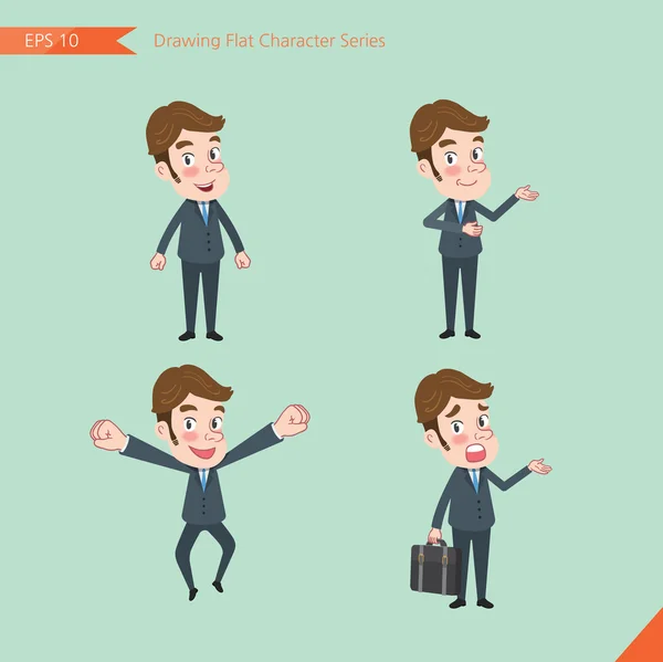 Set of drawing flat character style, business concept young office worker activities - businessman, research, office worker, counselling, growth — Διανυσματικό Αρχείο