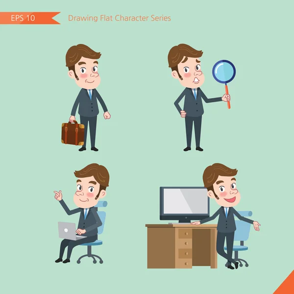 Set of drawing flat character style, business concept young office worker activities - businessman, research, office worker, counselling — Stockový vektor