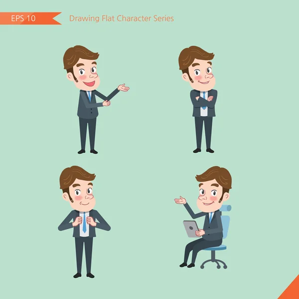 Set of drawing flat character style, business concept young office worker activities - introducing, confidence, office worker, communications — Stockový vektor