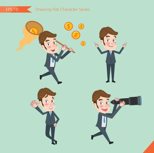 Set of drawing flat character style, business concept young office worker activities - funding, ability, counsel, finding — Stock vektor