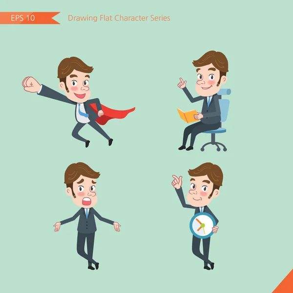 Set of drawing flat character style, business concept young office worker activities - business hero, Question, time management, Knowledge — Stok Vektör