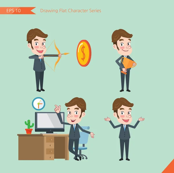 Set of drawing flat character style, business concept young office worker activities - hit, piggy bank, Consulting, farewell — Stok Vektör