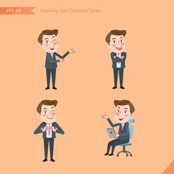 Set of drawing flat character style, business concept young office worker activities - introducing, confidence, office worker, communications — Stockový vektor