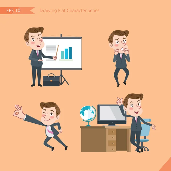Set of drawing flat character style, business concept young office worker activities - presentation, Surprised, ok sign, troubleshooter — Stockový vektor