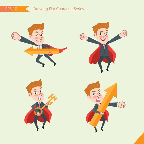 Set of drawing flat character style, business concept young office worker activities - rising, hero, solve problem, master key — Διανυσματικό Αρχείο