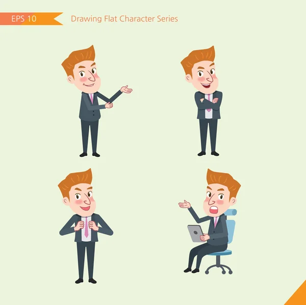 Set of drawing flat character style, business concept young office worker activities - introducing, confidence, office worker, communications — Stockový vektor