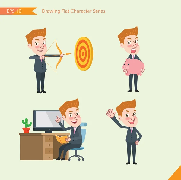 Set of drawing flat character style, business concept young office worker activities - hit, piggy bank, Consulting, farewell — Διανυσματικό Αρχείο