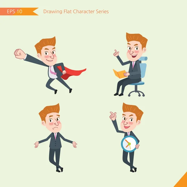 Set of drawing flat character style, business concept young office worker activities - business hero, Question, time management, Knowledge — ストックベクタ