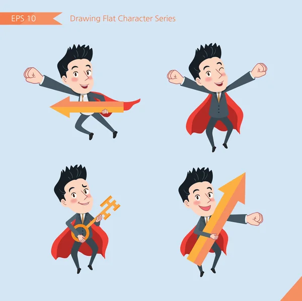 Set of drawing flat character style, business concept young office worker activities - rising, hero, solve problem, master key — Stockový vektor