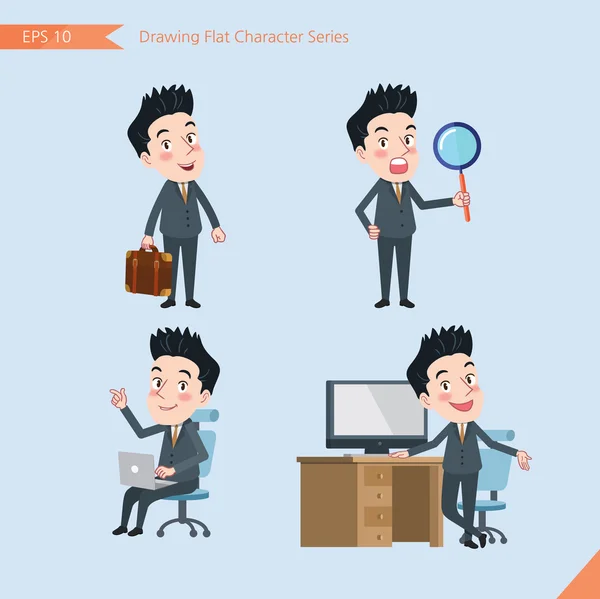 Set of drawing flat character style, business concept handsome office worker activities - businessman, research, office worker, counsel — Stok Vektör
