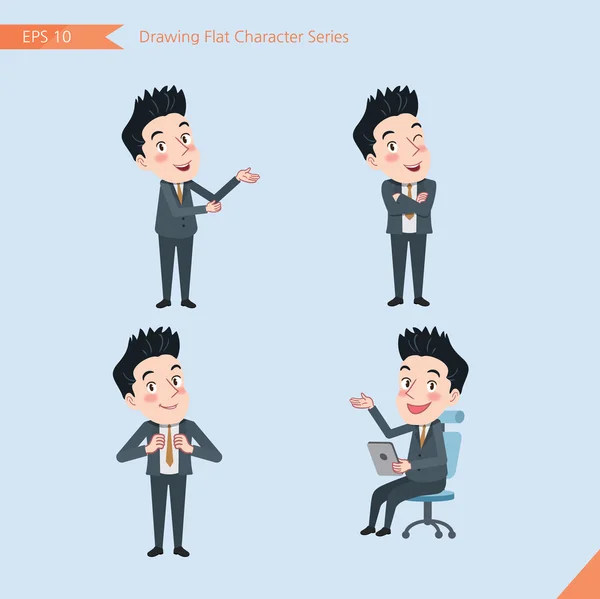 Set of drawing flat character style, business concept handsome office worker activities - introducing, confidence, office worker, communications — Stok Vektör