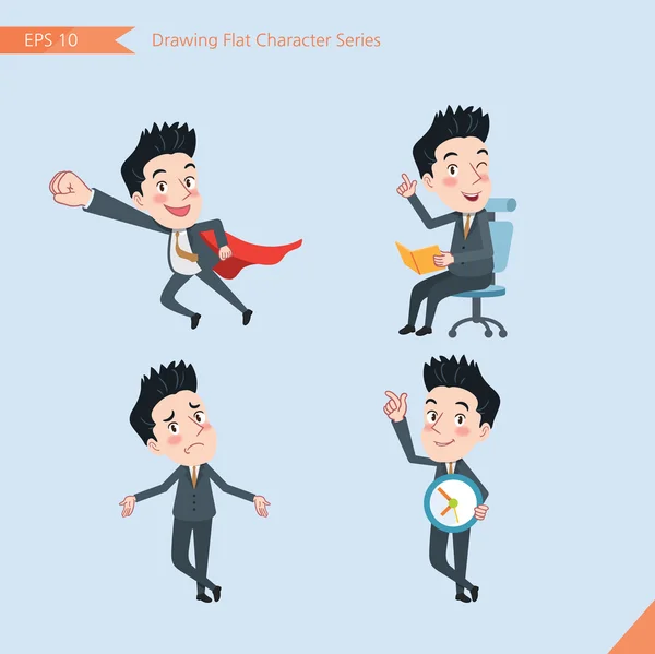 Set of drawing flat character style, business concept handsome offiece worker activities - business hero, Question, time management, Knowledge — 스톡 벡터