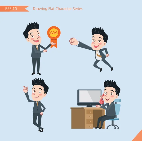 Set of drawing flat character style, business concept handsome office worker activities - victory award, flying, good, calling — ストックベクタ