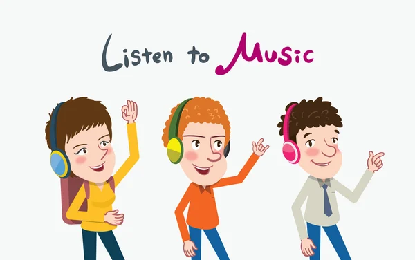 Drawing flat character design friends enjoy the music concept,vector illustration — 图库矢量图片