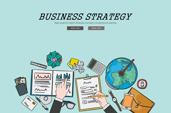 Dibujo plano ilustración concepto de estrategia de negocio. Conceptos para banners web y materiales promocionales . — Vector de stock