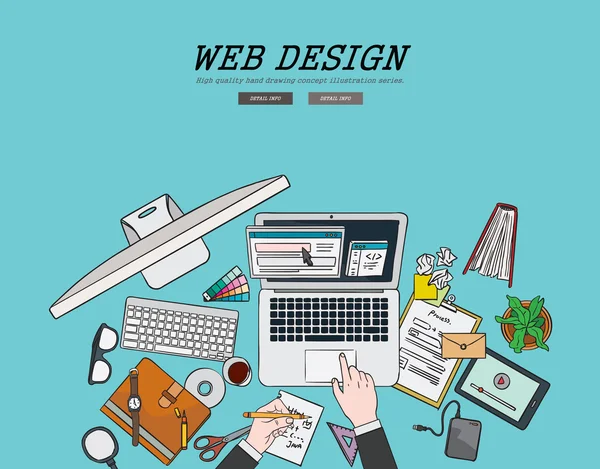 Plochý design ilustrace OSVČ webdesign kódování pojem kresba. Koncepty pro webové bannery a propagační materiály. — Stockový vektor