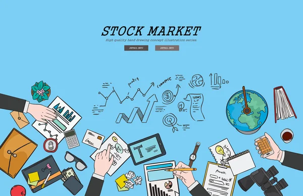 Desenho design plano ilustração conceito de mercado de ações. Conceitos para banners web e materiais promocionais . — Vetor de Stock