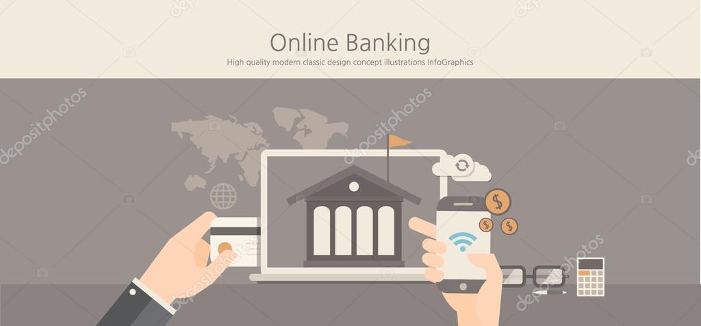 Modern and classic design online banking concept.