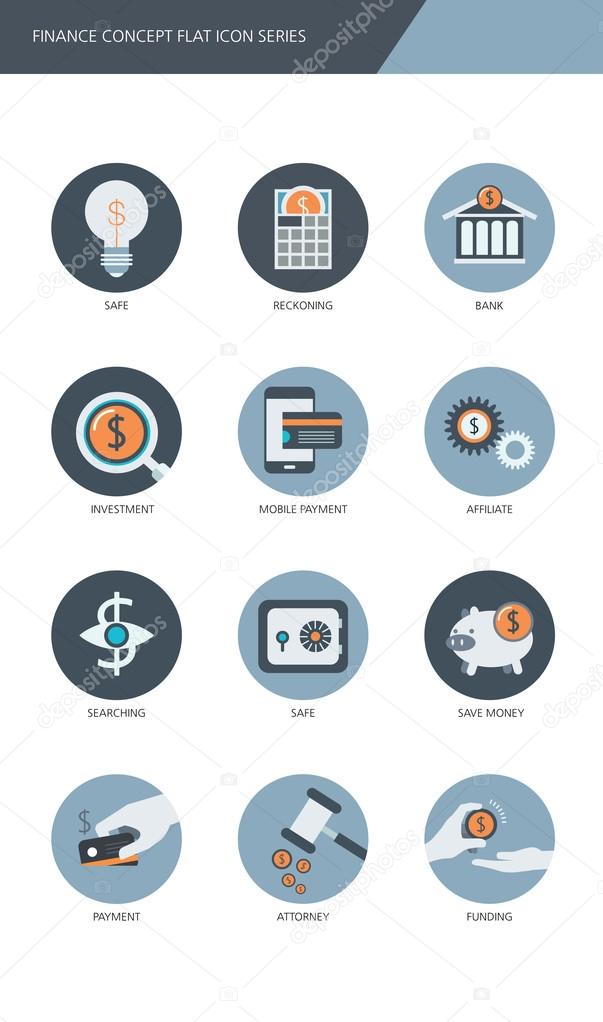 Finance and banking business concept Flat icons set