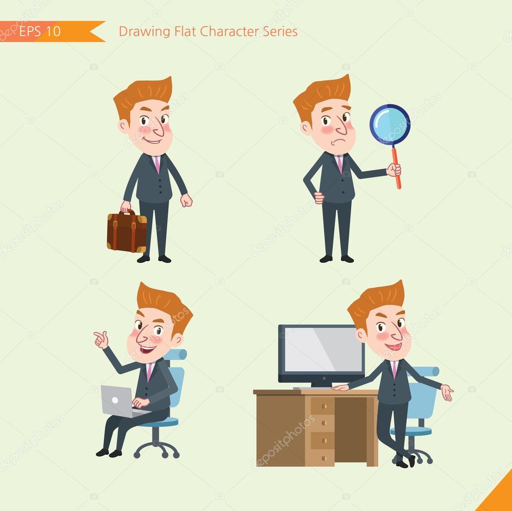 Set of drawing flat character style, business concept young office worker activities - businessman, research, office worker, counselling