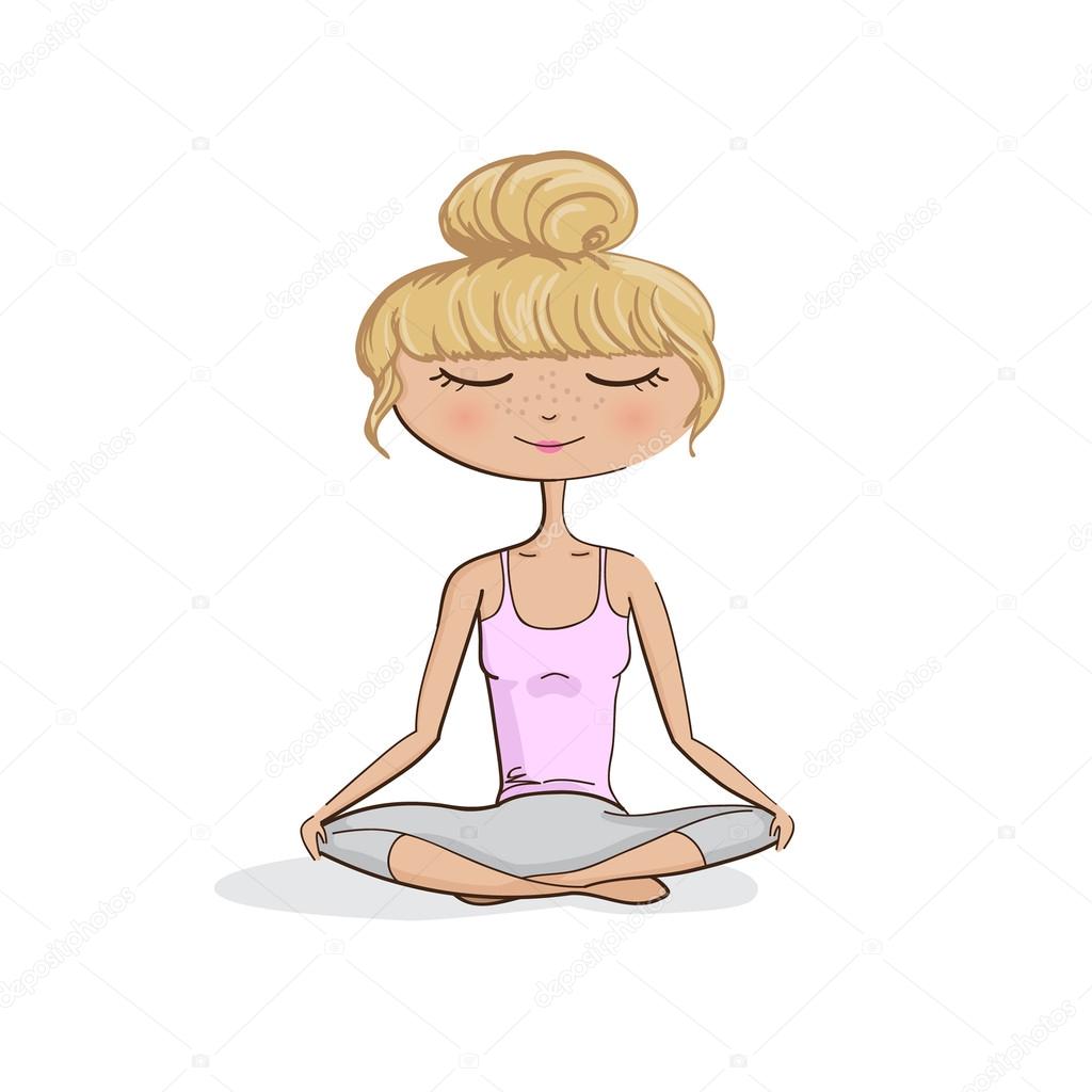 Girl Practicing Yoga Illustration - vector