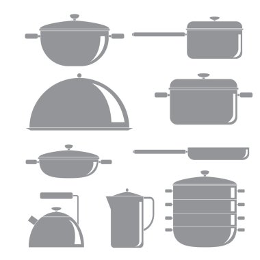 Mutfak araçları siluet simgeler kümesi