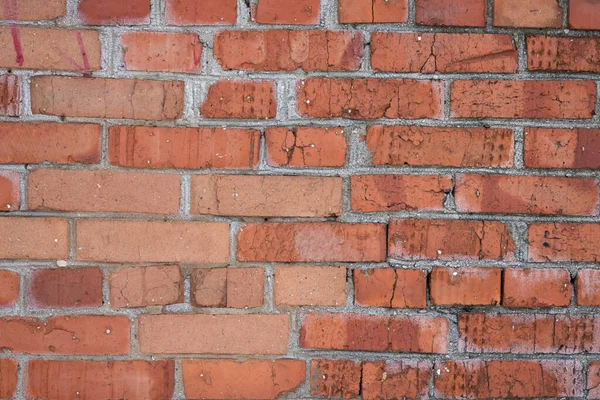 Wall Lined Red Brick Small Cracks Resmeared Mortar Stock Photo