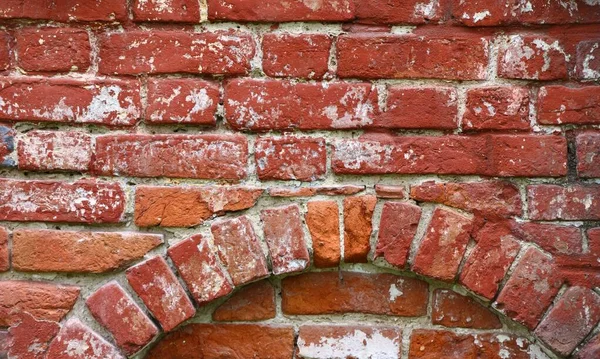 Old Brickwork Lightly Painted Red White Paint Arch Background — Stock Photo, Image