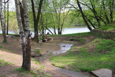 Ağaçlar arasındaki vadi boyunca akan dere Moskova Nehri 'ne dökülecek.