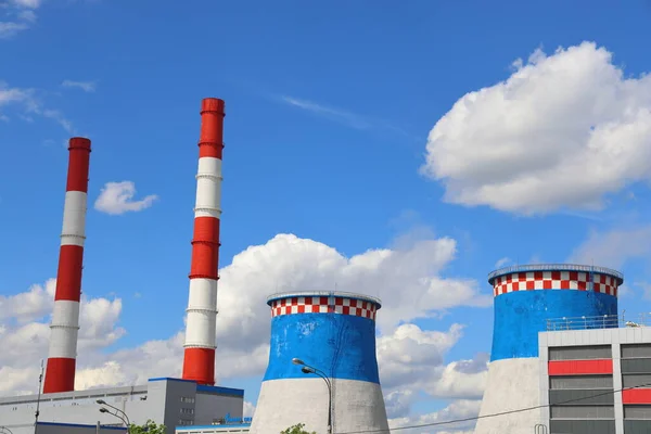 Pipes Gradings Heating Plant White Blue Red Colors Moszkva 2021 — Stock Fotó