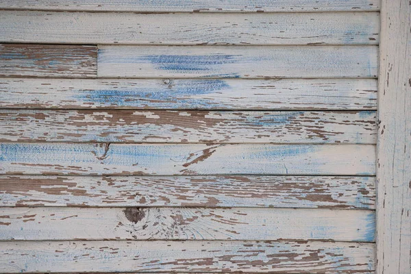 Tronco Madeira Prancha Pintado Com Tinta Azul Descascamento — Fotografia de Stock