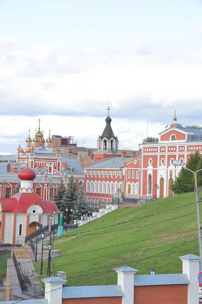 Red White Buildings Iversky Monastery Samara Green Hillside July 2021 — Stock Photo, Image