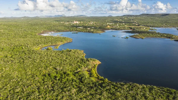 Letecký Pohled Nad Scenérií Curacaa Karibik Oceánem Pobřeží Kopce — Stock fotografie