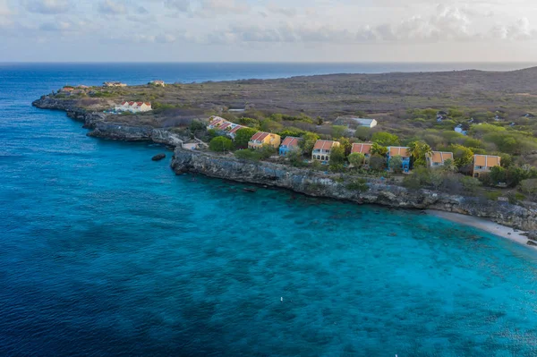 Vista Aérea Acima Paisagem Costeira Curaçao Caribe Com Oceano Praia — Fotografia de Stock