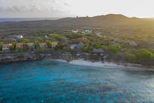 Luchtfoto Boven Kust Landschap Van Curacao Caribisch Gebied Met Oceaan — Stockfoto