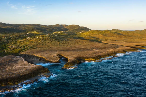 Vista Aérea Sobre Paisaje Curazao Caribe Con Océano Costa — Foto de Stock