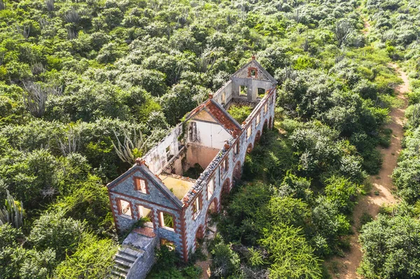 Vista Aérea Sobre Paisaje Curazao Caribe Con Viejas Ruinas Las — Foto de Stock